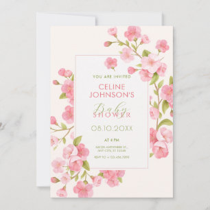 Rosa sakura-blommar blomma babydusch inbjudningar