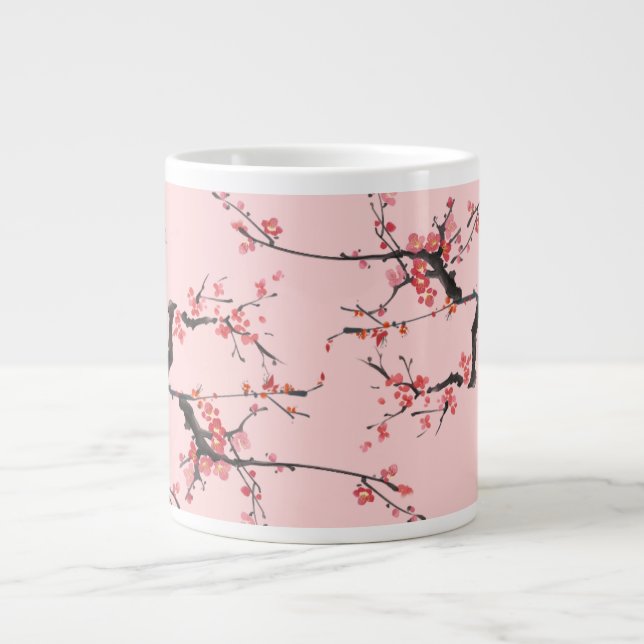 Rosa Sakura Blommig Konst - Japansk Stil Kaffe Kop Jumbo Mugg (Framsidan)
