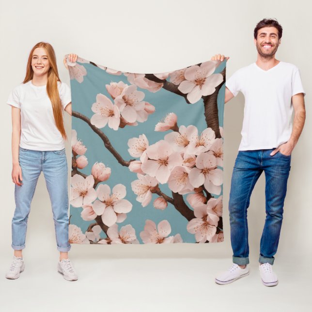 Rosa sakura blommor fleecefilt (På plats)