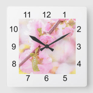 Rosa sakura-blommor - Japansk körsbärsblommar Fyrkantig Klocka