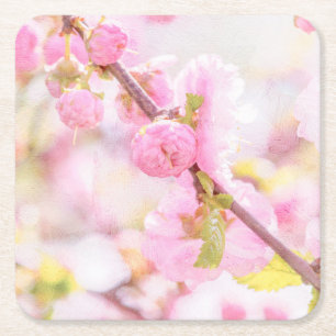 Rosa sakura-blommor - Japansk körsbärsblommar Underlägg Papper Kvadrat