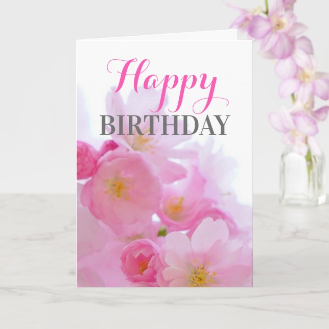Rosa Sakura Cherry Blommar Blommigt Birday Card Kort (Orkide)