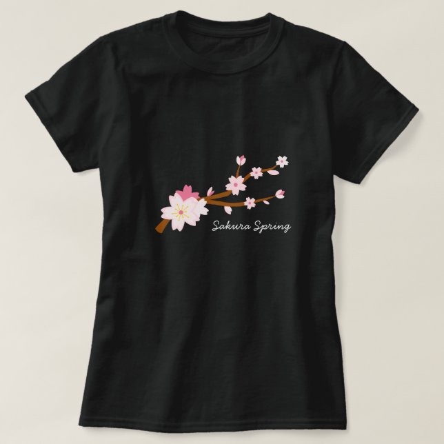  rosa Sakura Cherry Blommar Japanska T Shirt (Design framsida)