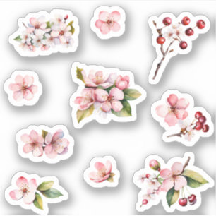 Rosa Sakura Cherry Blommars Flowers Sticker Pack Klistermärken