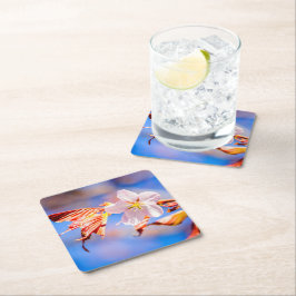 Rosa Sakura Flower Blå himmel Underlägg Papper Kvadrat