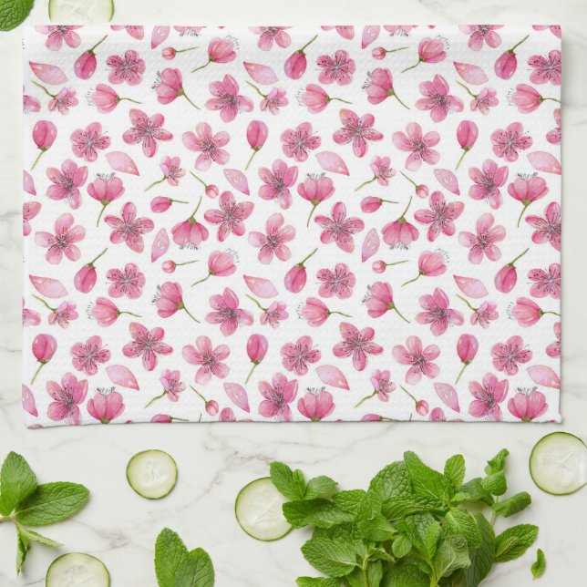 Rosa Sakura Flowers Kitchen Towel 16 tum x 24 tum Kökshandduk (Vikta)