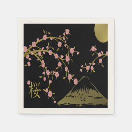 Rosa Sakura Guld Black Japansk Motif Pappersservet Pappersservett