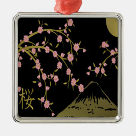Rosa Sakura Guld Black Japanska Skärm Julgransprydnad Metall