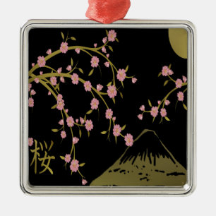Rosa Sakura Guld Black Japanska Skärm Julgransprydnad Metall