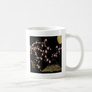 Rosa Sakura Guld Black Japanska Skärm Kaffemugg