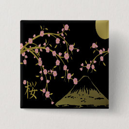 Rosa Sakura Guld Black Japanska Skärm Knapp