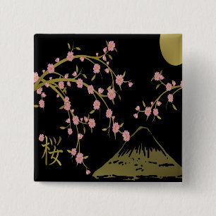 Rosa Sakura Guld Black Japanska Skärm Knapp