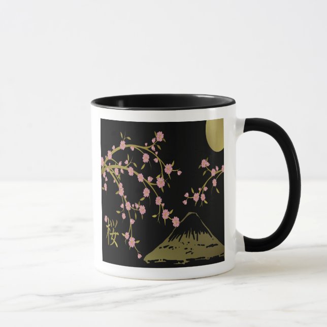 Rosa Sakura Guld Black Japanska Skärm Mugg (Höger)