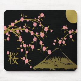 Rosa Sakura Guld Black Japanska Skärm Musmatta