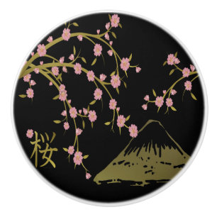 Rosa Sakura Guld Svart Japansk Skärm Knopp