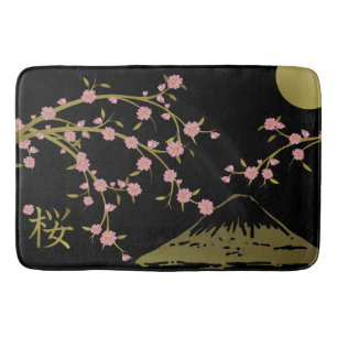 Rosa Sakura Guld Svart Japansk Skärm Poster Badrumsmatta