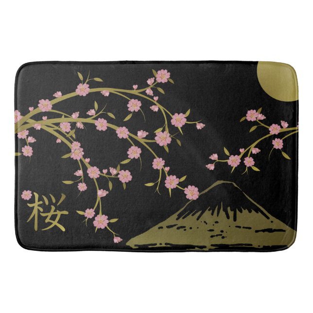 Rosa Sakura Guld Svart Japansk Skärm Poster Badrumsmatta (Framsidan)