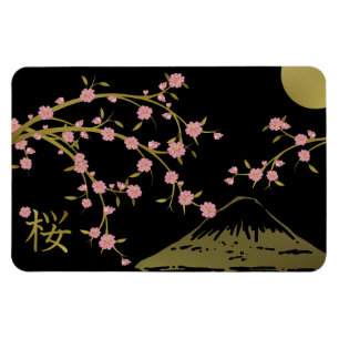 Rosa Sakura Guld Svart Japansk Skärm Poster Magnet