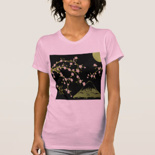 Rosa Sakura Guld Svart Japansk Skärm T Shirt