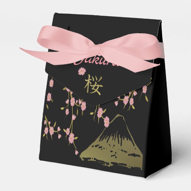 Rosa Sakura Guld Svart Japansk Tryck Favoritlåda Presentaskar (Framsidan Sidan)