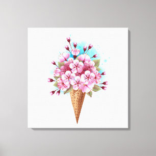 Rosa Sakura Ice Cream Waffle Cone Canvastryck