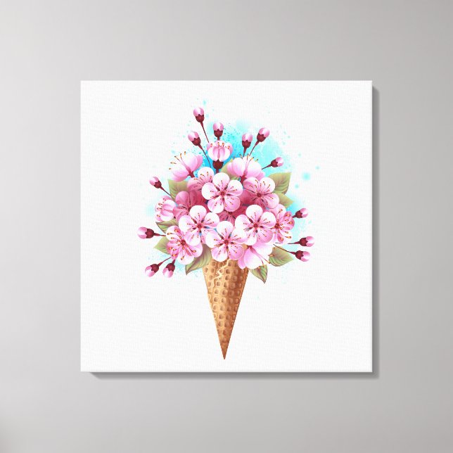 Rosa Sakura Ice Cream Waffle Cone Canvastryck (Framsida)