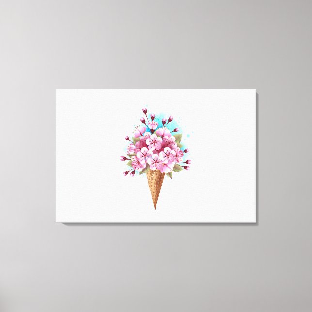 Rosa Sakura Ice Cream Waffle Cone Canvastryck (Framsida)
