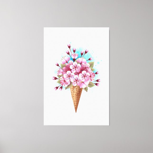 Rosa Sakura Ice Cream Waffle Cone Canvastryck (Framsida)