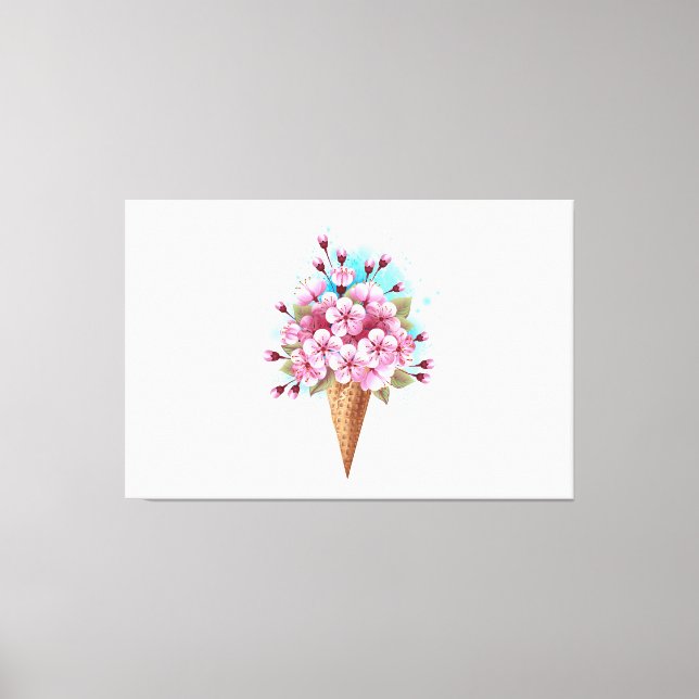 Rosa Sakura Ice Cream Waffle Cone Canvastryck (Framsida)