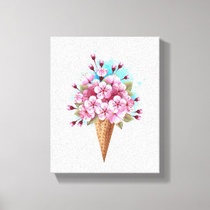 Rosa Sakura Ice Cream Waffle Cone Canvastryck