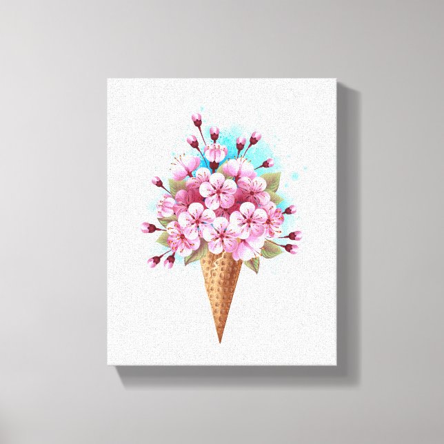 Rosa Sakura Ice Cream Waffle Cone Canvastryck (Framsida)