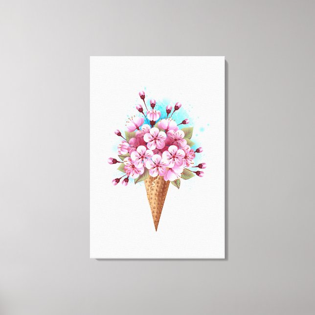Rosa Sakura Ice Cream Waffle Cone Canvastryck (Framsida)