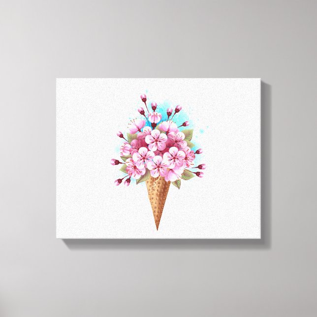 Rosa Sakura Ice Cream Waffle Cone Canvastryck (Framsida)