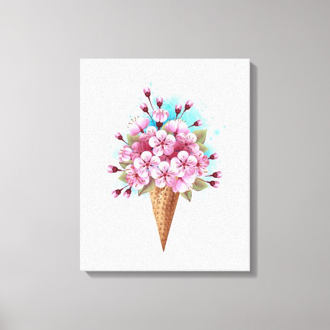 Rosa Sakura Ice Cream Waffle Cone Canvastryck (Framsida)