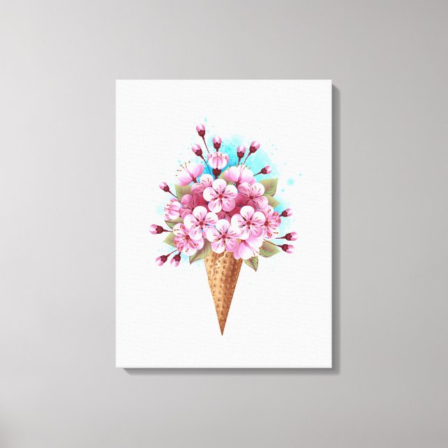 Rosa Sakura Ice Cream Waffle Cone Canvastryck (Framsida)