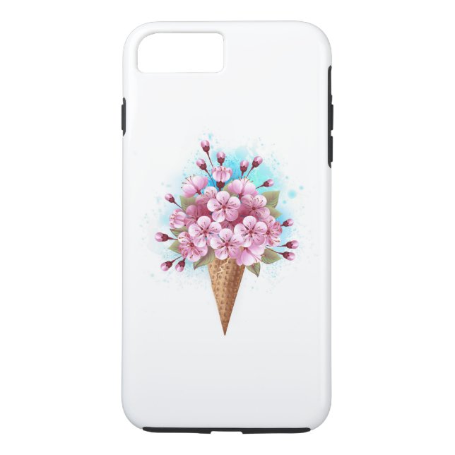 Rosa Sakura Ice Cream Waffle Cone Case-Mate iPhone Skal (Baksida)