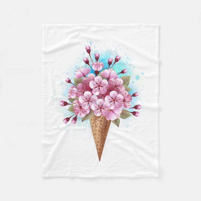 Rosa Sakura Ice Cream Waffle Cone Fleecefilt (Framsidan)