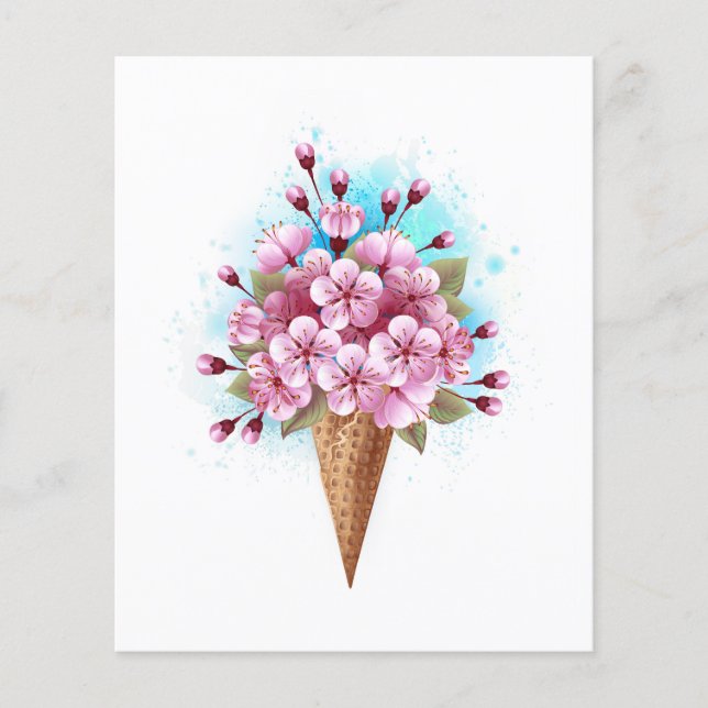 Rosa Sakura Ice Cream Waffle Cone Flygblad (Framsidan)