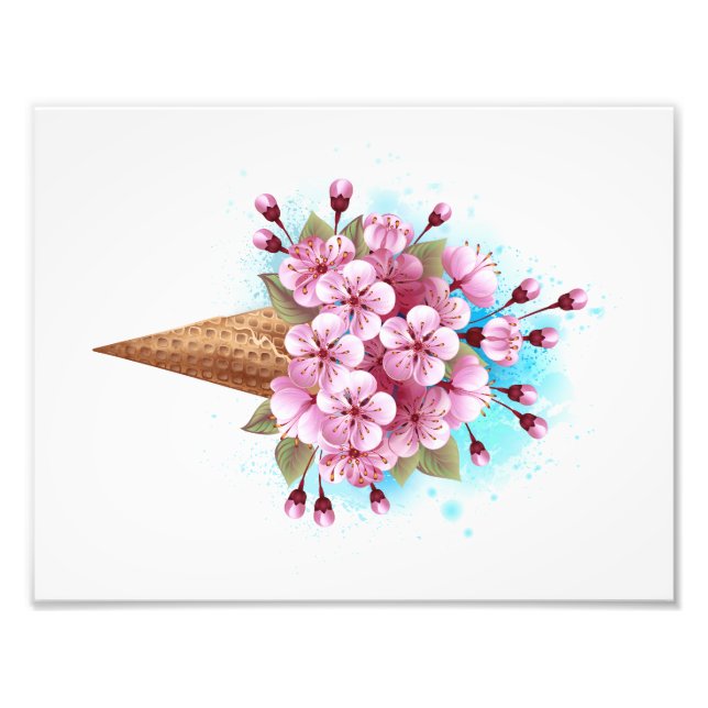 Rosa Sakura Ice Cream Waffle Cone Fototryck (Framsidan)