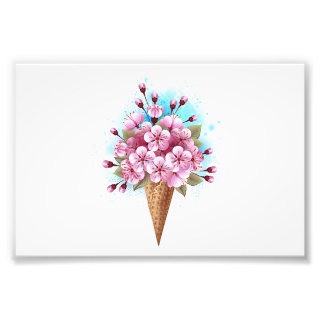 Rosa Sakura Ice Cream Waffle Cone Fototryck (Framsidan)
