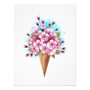 Rosa Sakura Ice Cream Waffle Cone Fototryck