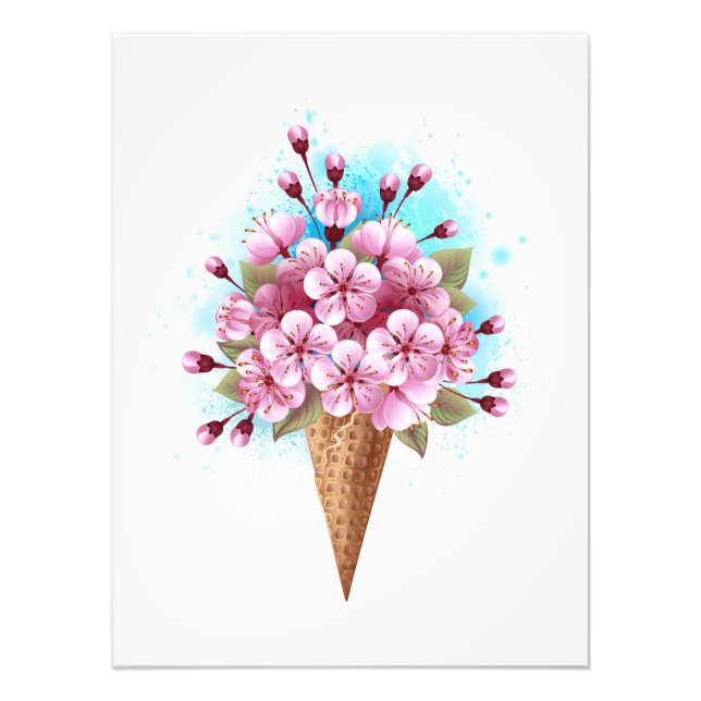 Rosa Sakura Ice Cream Waffle Cone Fototryck (Framsidan)