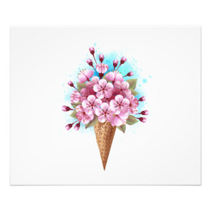 Rosa Sakura Ice Cream Waffle Cone Fototryck