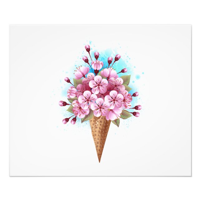 Rosa Sakura Ice Cream Waffle Cone Fototryck (Framsidan)