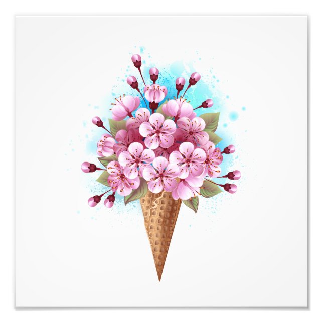 Rosa Sakura Ice Cream Waffle Cone Fototryck (Framsidan)