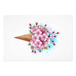 Rosa Sakura Ice Cream Waffle Cone Fototryck