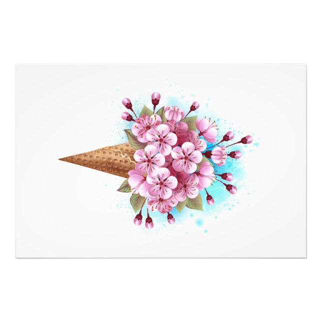 Rosa Sakura Ice Cream Waffle Cone Fototryck (Framsidan)