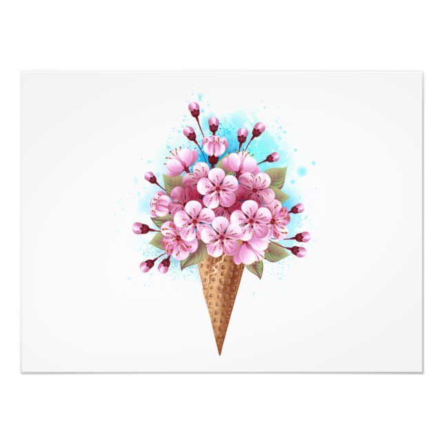Rosa Sakura Ice Cream Waffle Cone Fototryck (Framsidan)