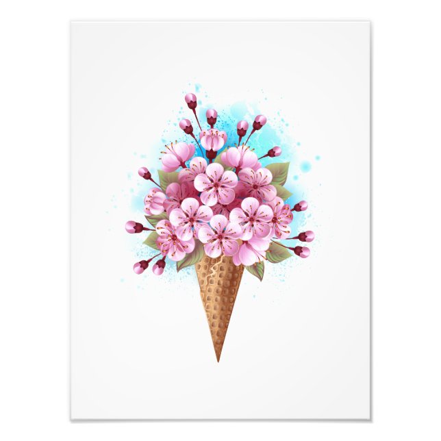 Rosa Sakura Ice Cream Waffle Cone Fototryck (Framsidan)
