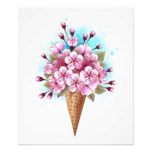 Rosa Sakura Ice Cream Waffle Cone Fototryck